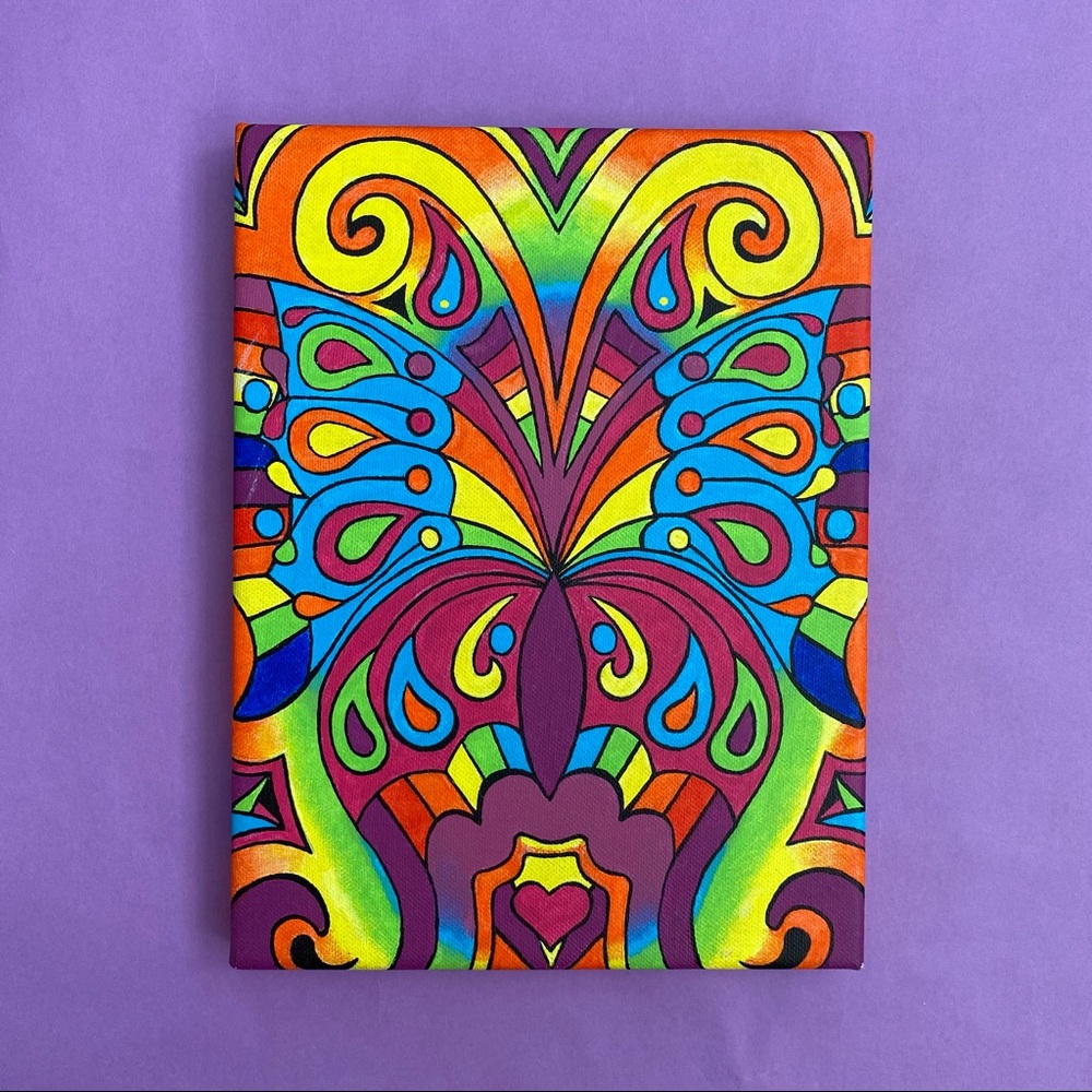 Psychedelic Neon Butterfly Acrylic Painting 🦋